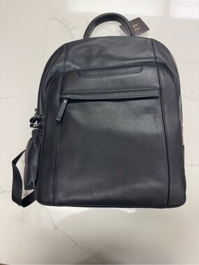 Bosca Black Leather Backpack with Front Zip Pocket